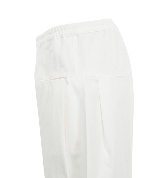Image 3 of 3 - WHITE - DEIJI STUDIOS Pleat Pant featuring a relaxed, straight leg pant designed to sit lowmid rise with a soft elasticated waistband, subtle front and back pleat detailing, front pockets with zips and a back pocket. 100% GOTS organic cotton twill.  
