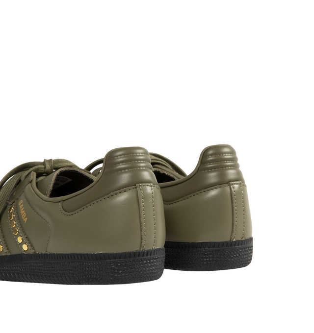 Image 3 of 5 - GREEN - ADIDAS Samba OG Sneaker featuring regular fit, lace closure, leather upper, studded three stripes and rubber outsole. 
