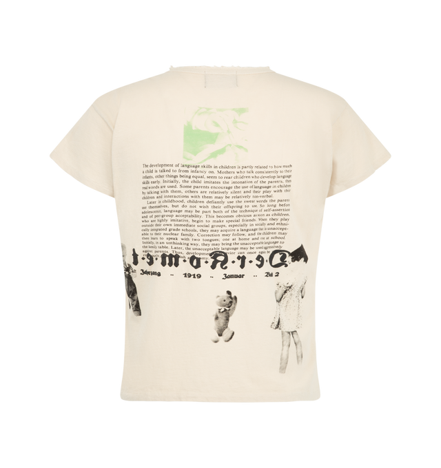 Image 2 of 2 - CREAM - Enfants Riches Dprims Space Needs (Of Adolescence) T-Shirt is crafted from vintage mid-weight cotton jersey and features a tailored-fit silhouette, a bound rib-knit crew neckline, and single-stitch hems at the cuffs and waist. Designed with printed artwork at the front and back, this signature style is finished with a vintage wash treatment and distressing throughout for a worn-in appearance. Main Material: Cotton Jersey. Made in the USA. 