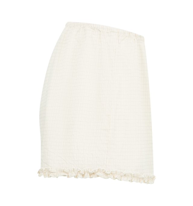 Image 6 of 6 - WHITE - DEIJI STUDIOS Yoke Set featuring relaxed babydoll top, straight neckline with button closure, gathered yoke seam, lettuce frill hem detail and fine, adjustable straps pairs back with an easy pull on short featuring double button detailing, elastic waistband and baby lock lettuce frill hem. 100% organic cotton poplin. 