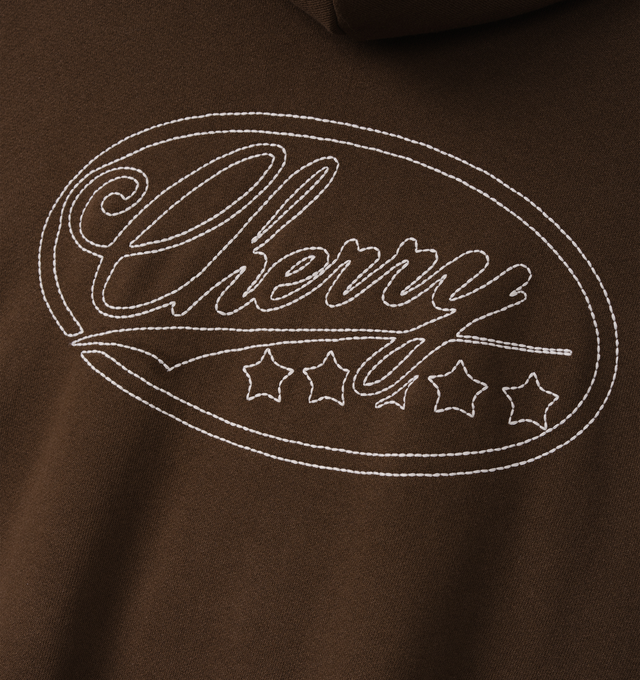 Image 3 of 6 - BROWN - Cherry LA Men's 5 Star Thermal Zip Hoodie is crafted from custom cotton fleece and features a boxy-fit silhouette, a full-zip front closure, and a custom poly-cotton thermal lining for added warmth and comfort. Designed with embroidery at the back, a nickel zipper, and a branded label at the cuff, this elevated everyday layer combines utility-inspired details with Cherry LA's signature aesthetic. Main Material: Custom Cotton Fleece. Lining: Custom Poly-Cotton Thermal. Made in Los Ange 