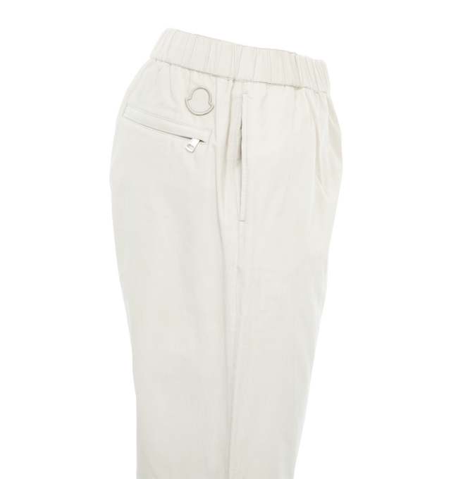 Image 3 of 4 - WHITE - MONCLER Corduroy Jogging Pants featuring waistband with drawstring fastening, zipper closure, zipped back pocket and logo patch. 100% cotton. 