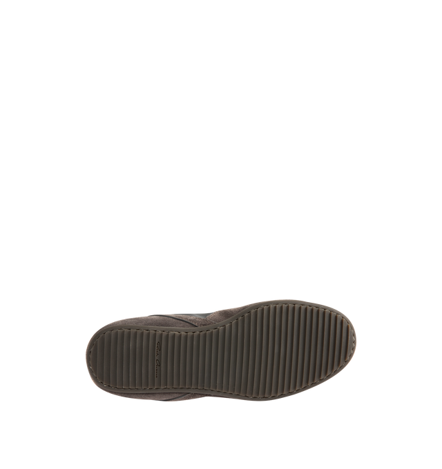 Image 4 of 5 - GREY - RICK OWENS Minimal Suede and Nylon Sneakers featuring lace up closure, suede panelled with glossy nylon and slim shark-tooth rubber soles. 