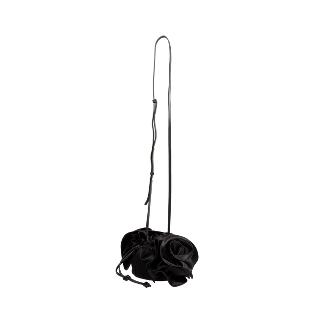 Image 2 of 4 - BLACK - MAGDA BUTRYM Pearl Magda Bag featuring a bucket bag adorned with large 3D roses on either side of the body. The classic silk version has a satin body and flowers and an additional pearl handle so the wearer can choose between a pearl handle or a detachable classic leather crossbody strap. 80% satin (72% viscose, 28% silk), 10% calf leather, 10% nappa lamb. Flower: 100% silk.  