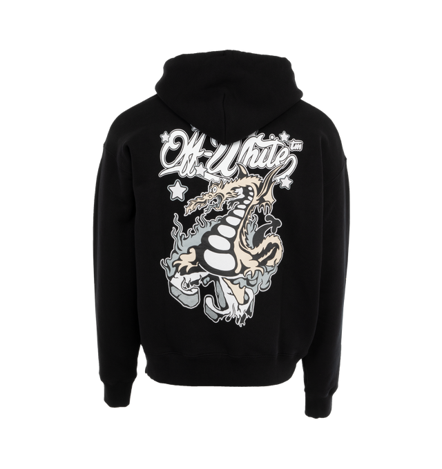 Image 2 of 3 - BLACK - OFF-WHITE Dragon Skate Hoodie featuring drawstring hood, long sleeves with ribbed cuffs, pouch pocket, a large arrow logo on the front and oversized dragon graphic on the reverse. 100% cotton. 