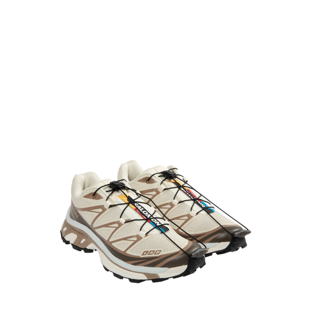 Image 2 of 5 - NEUTRAL - Salomon XT-6 Sneakers have Quicklace closures, padded collars, mesh linings, Molded OrthoLite footbed Agile Chassis systems at the midsoles, treaded Contagrip EVA rubber soles, and logo patches at the vamps. Rubber soles. Made in Cambodia.  