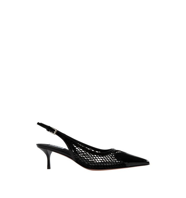 BLACK - ALA�A Le Coeur 55 Mesh and Patent Leather Slingback Pumps featuring buckle-fastening slingback strap, pointed toe, mesh and patent-leather and kitten heel. 55MM.