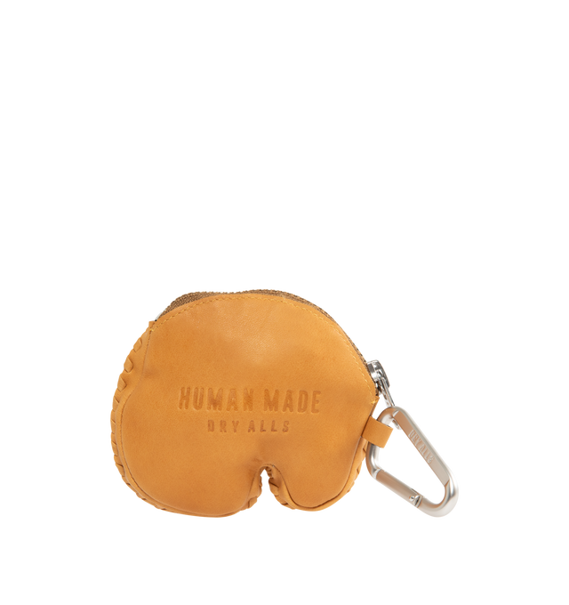 Image 2 of 2 - BROWN - HUMAN MADE Glove Coin Case featuring the shape of a baseball mitt, a logo design stamped on to it and includes a carabiner. Cow leather. 