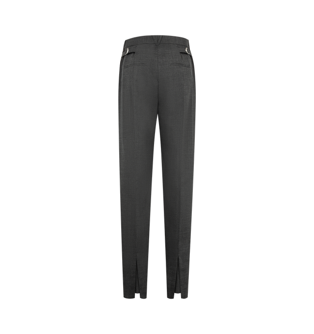 Image 2 of 3 - GREY - Bottega Veneta Men's Shetland Wool Toile Pants are crafted from Shetland wool toile and feature a straight-leg silhouette with a refined tailored finish. Designed with adjustable side buckles, a back slit, and a zip-and-hook closure for a clean, sophisticated look. Main Material: 100% Wool. Made in Italy. 