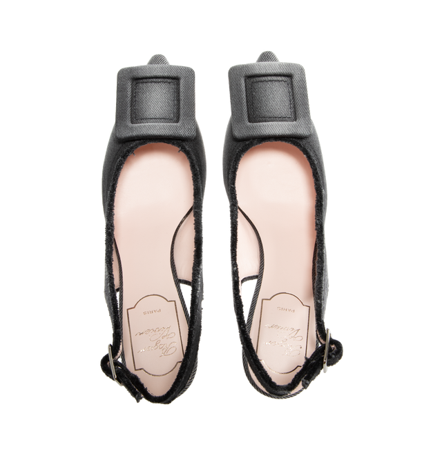 Image 4 of 4 - BLACK - ROGER VIVIER Fringed Denim Buckle Slingback Pumps featuring pointed toe, signature covered pilgrim buckle, adjustable slingback strap and leather outsole. 65MM. Lining: leather. Made in Italy. 