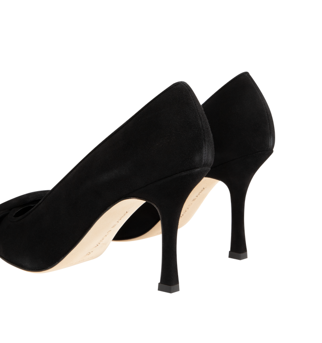 Image 3 of 4 - BLACK - MANOLO BLAHNIK suede pumps with 3.5" stiletto heel, pointed toe with tonal buckle detail, leather lining and leather sole. Made in Italy.  