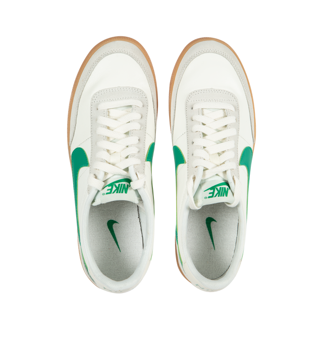 WHITE - NIKE Killshot 2 Leather featuring original low-profile tennis shoe, textured leathers, "NIKE" on the heel and bold Swoosh add heritage styling and rubber gum sole.