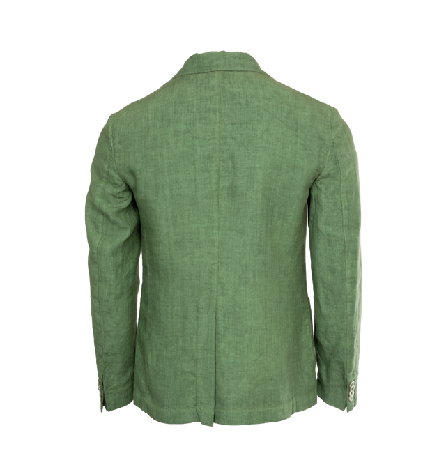 Image 2 of 3 - GREEN - 120% LINO Jacket featuring notch lapels, buttoned cuffs, chest pocket, two front patch pockets, button fastenings through front and back vent. 100% linen.  