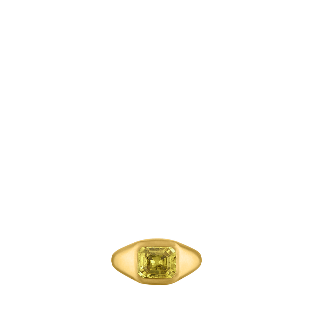 Image 1 of 3 - YELLOW - Prounis Yellow Emerald Cut Sapphire Gaea Roz Ring is handcrafted from recycled 22K yellow gold and features a luminous emerald-cut yellow sapphire sourced from deadstock gemstones. Designed as part of the Gaea Roz capsule collection, the band tapers from 9.5 mm to 3 mm. Handmade in New York. For personal consultation and detailed information about jewelry, please contact our dedicated stylist team at personalshopping@hirshleifers.com.This item may be restricted for online purchase to 