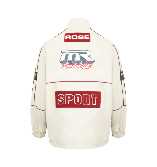 Image 2 of 3 - WHITE - MARTINE ROSE Hockey Pullover featuring a funnel neck, adjustable zip fastening, red sports piping, embroidered branding at chest and seasonal logo at back, elasticated cuffs, draw corded hem, loose fit and stand-up collar. 100% polyamide. 