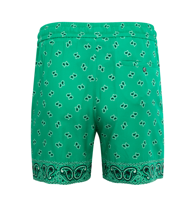 Image 2 of 3 - GREEN - Palm Angels paisley print swim shorts featuring elasticated drawstring waistband, two side inset pockets, rear flap pocket and a straight hem. Made in Italy. Polyester 100%. 