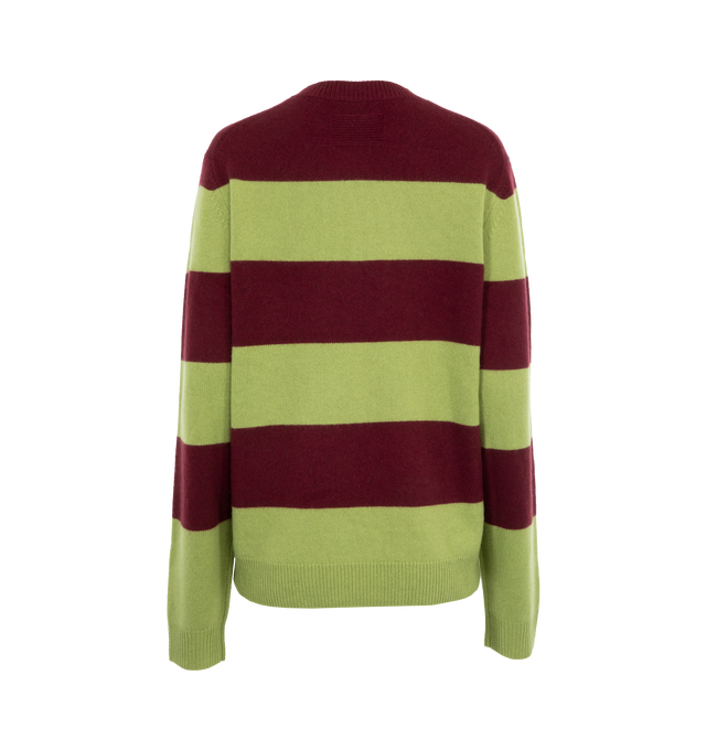 Image 2 of 3 - GREEN - GUEST IN RESIDENCE Stripe Crew featuring oversized fit, ribbed collar, cuff, and hem, Jersey body stitch, integral knitted branding. 100% cashmere.  