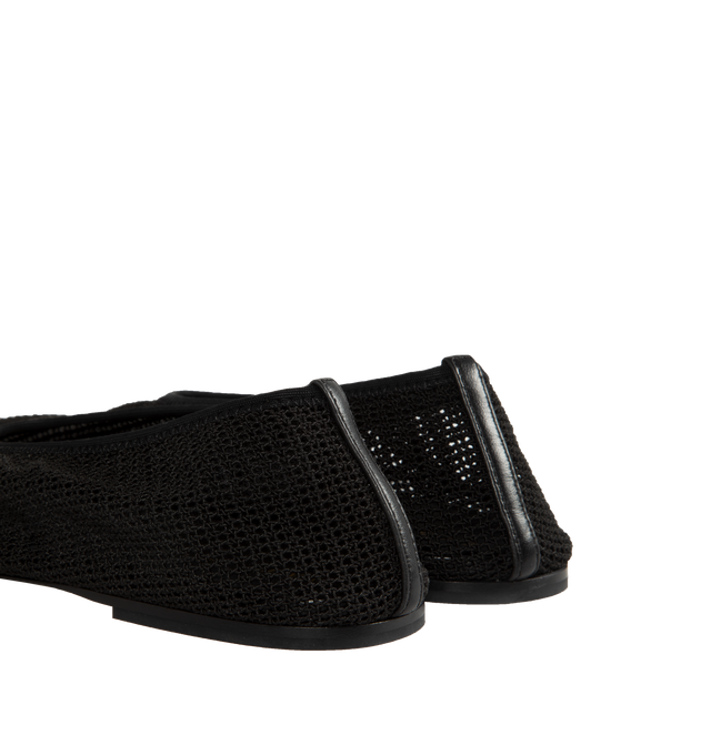 Image 3 of 4 - BLACK - KHAITE Maiden Flat featuring stretch mesh upper with leather trim and leather sole, pull-on styling, leather footbed, open mesh construction and round toe. Made in Italy. 