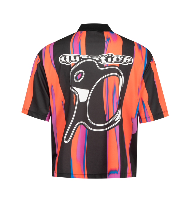 Image 2 of 3 - MULTI - LE PERE FC Amado Kit Shirt featuring oversized fit, football style, boxy shape, dropped shoulders, exaggerated silhouette contrasted with a cropped length, contrast ribbed collar and short sleeves. 100% polyester. 