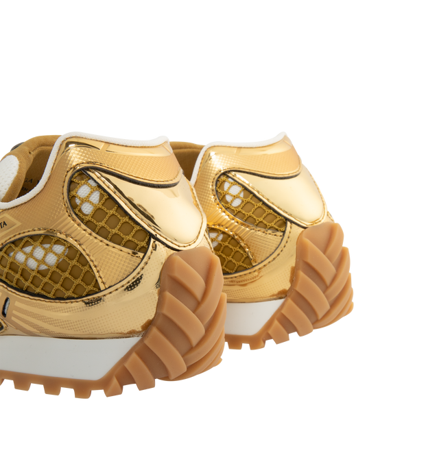 Image 3 of 5 - GOLD - BOTTEGA VENETA Sneakers featuring mechanical textile upper, rubber sole, lace-up front, padded collar and tongue with Bottega Venneta logo detail at tongue. Made in Italy. 