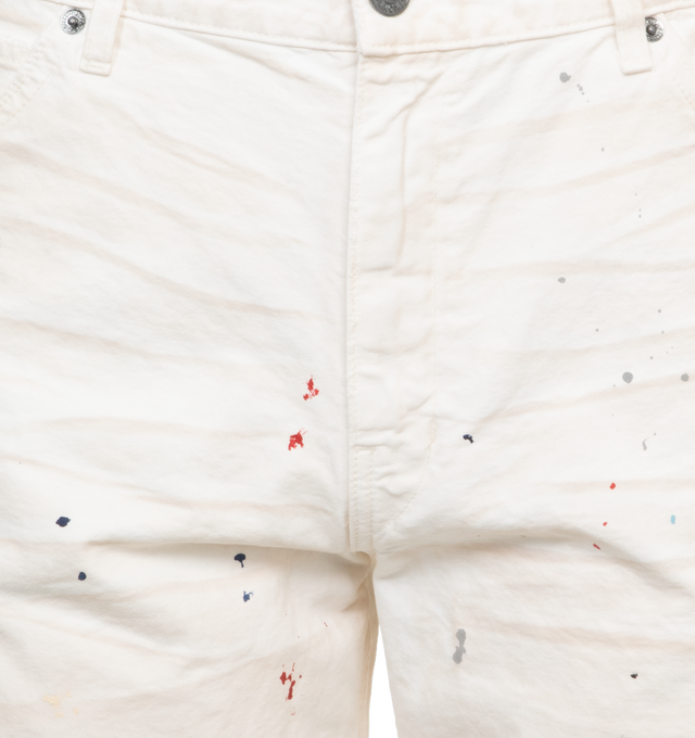 Image 4 of 4 - WHITE - GALLERY DEPT. Flea Carpenter Short featuring belt loops, hand panited, distressing, raw hem and zip and button fly. 100% cotton. 