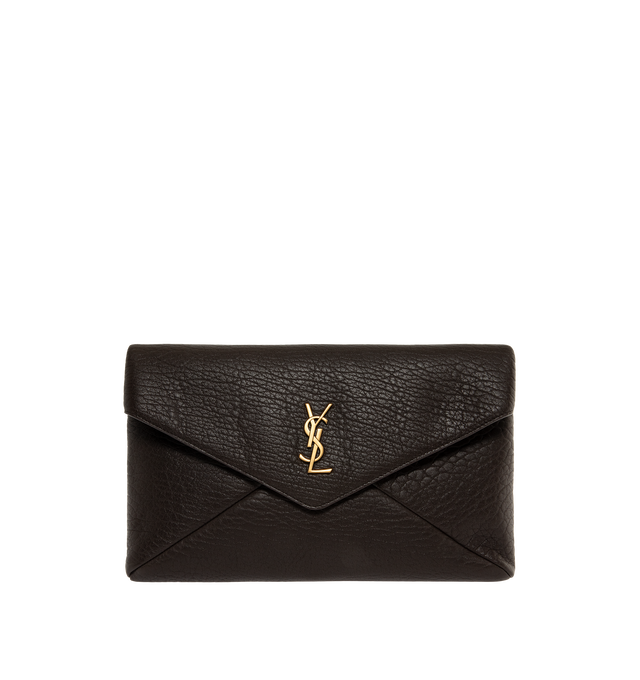 Image 1 of 3 - BROWN - Saint Laurent Women's Large Envelope Pouch featuring front flap, origami construction, magnetic snap closure and one main compartment. 11.6 X 7.1 X 1.8 inches. 90% lambskin, 10% metal. Made in Italy 
