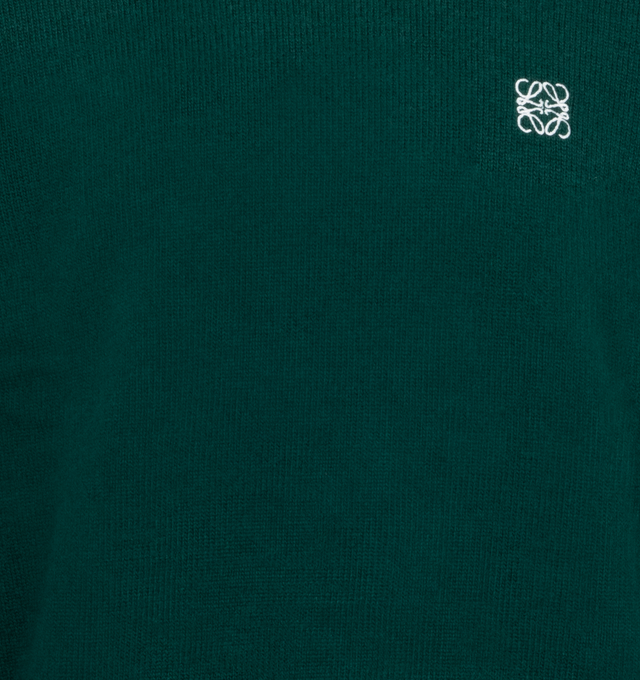 Image 3 of 3 - GREEN - Loewe Sweater in medium-weight wool jersey stitch. Featuring regular fit, regular length, round neck, ribbed collar, cuffs and hem and Anagram embroidery placed at the chest. Made in Italy. 