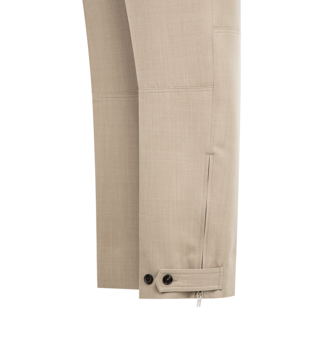 Image 3 of 4 - NEUTRAL - BOTTEGA VENETA Belted Trousers featuring zip fly with button closure and detachable belted accent, 4-pocket styling, zip detail at leg opening with buttoned cuff and midweight twill fabric. 100% cotton. Made in Italy. 