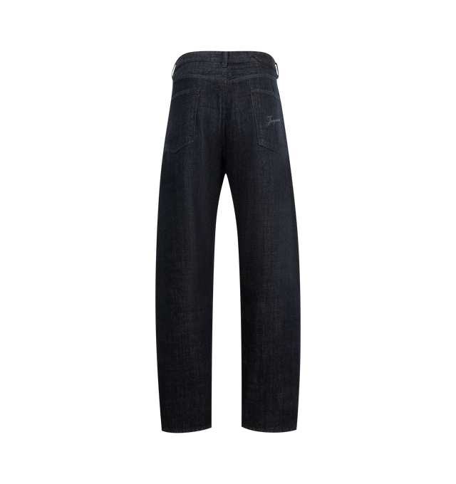 Image 2 of 3 - NAVY - JACQUEMUS The Mirada de-Nmes Jeans featuring mid-rise, belt loops, five-pocket styling, button fly, logo printed at back pocket and corozo hardware. 100% cotton. Lining: 65% polyester, 35% cotton. Made in Portugal.  