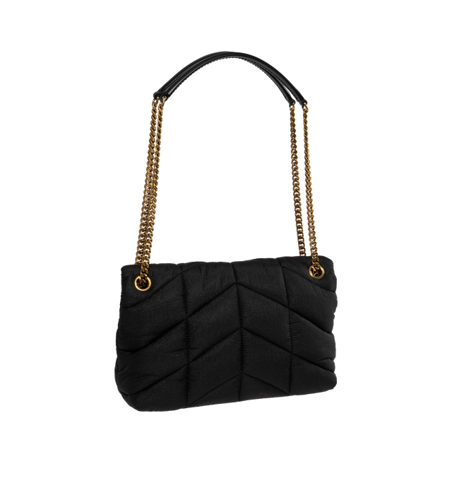 puffer small chain bag in quilted vintage denim and suede