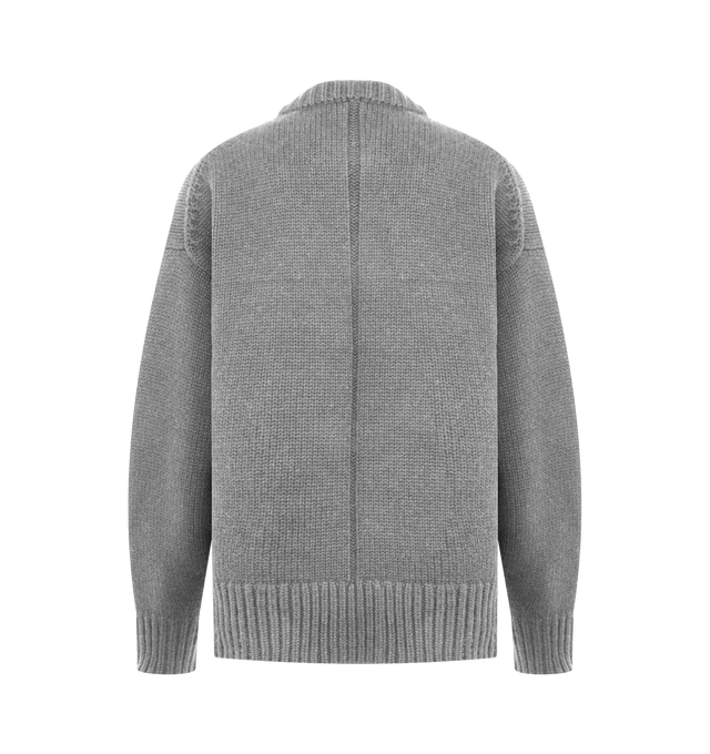 Image 2 of 2 - GREY - The Row women's Oversized crewneck sweater in midweight wool and cashmere with ribbed neckline, cuffs, and hem, bell-shaped sleeves, and signature center back detail. 65% Wool, 35% Cashmere. Made in Italy. 