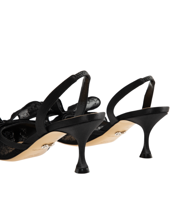 Image 3 of 4 - BLACK - MACH & MACH Lace Slingback featuring a lace upper, slingback silhouette, 65mm flared heel, lace bow, kid leather lining, and calf leather sole. Made in Italy. 
