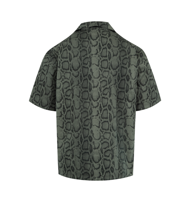 Image 2 of 2 - GREEN - CARHARTT WIP Snake Camo Shirt featuring a loose fit, midweight cotton twill, an allover 'snake camo print, bowling collar, chest pocket, woven flag label, short sleeves and button front closure. 100% cotton twill. 