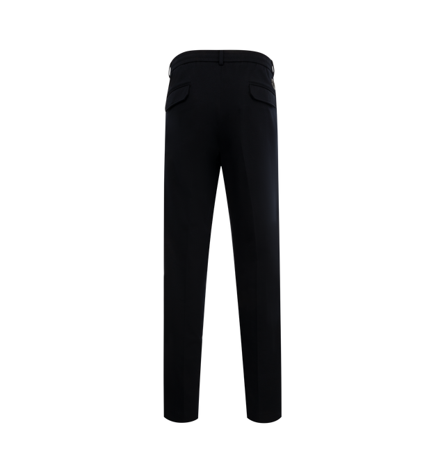 Image 2 of 3 - NAVY - MONCLER Tailored Trousers featuring cotton jersey technique, waistband with drawstring fastening, zipper and button closure, side and back pockets with snap button closure and leather logo patch. 90% cotton, 10% polyamide/nylon. 