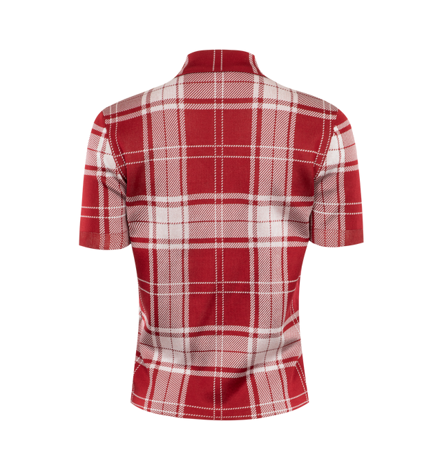 Image 2 of 2 - RED - Loewe ultra-soft polo shirt featuring a red and white "picnic blanket" check print, point collar, button fastening and short sleeves. 89% Silk / 10% Polyamide / 1% Elastane. 