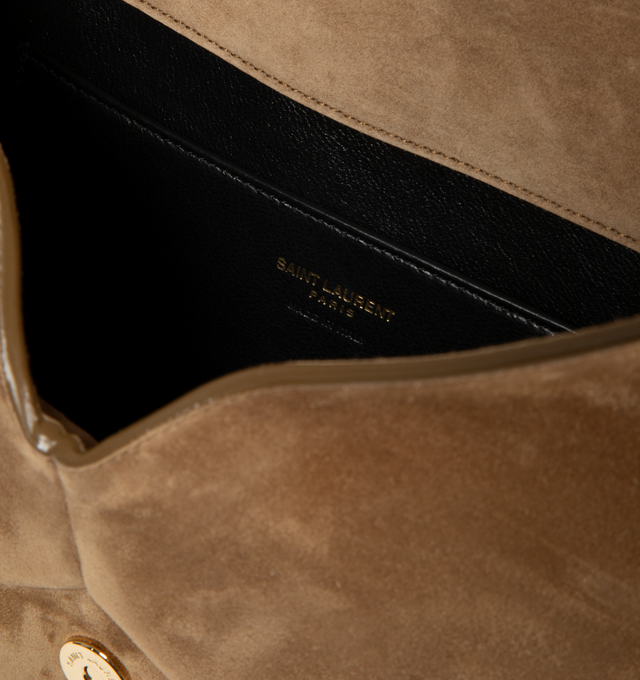 Image 3 of 3 - BROWN - SAINT LAURENT Large Envelope Pouch featuring leather lining, bronze-tone hardware and magnetic snap closure. 11.6" x 7.1" x 1.8". 90% calfskin, 10% metal. Made in Italy. 