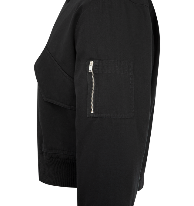 Image 4 of 4 - BLACK - SECOND LAYER Revival Flight Jacket featuring slightly cropped and boxy fit with a drop shoulder, quilted insulation, 410 gram densely woven 100% organic cotton, high resistant, water reapelant, and PFC free, two-way raccagni zipper, ribbed cuffs and hem, sleeve pocket and two Big front slanted pockets. Made in Italy. 