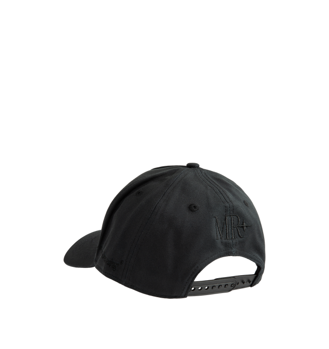 Image 2 of 3 - BLACK - Midnight Rodeo Blackout "Classic" Trucker Hat is crafted from cotton twill and features the brand's signature Midnight Rodeo logo embroidered at the front, "You're Not Dreaming" embroidery at the side panel, and an MR logo embroidered at the back. Designed with an adjustable fit and detailed embroidery throughout, this classic trucker-style cap is finished with a custom lining featuring Midnight Rodeo branding. Main Material: Cotton Twill. 