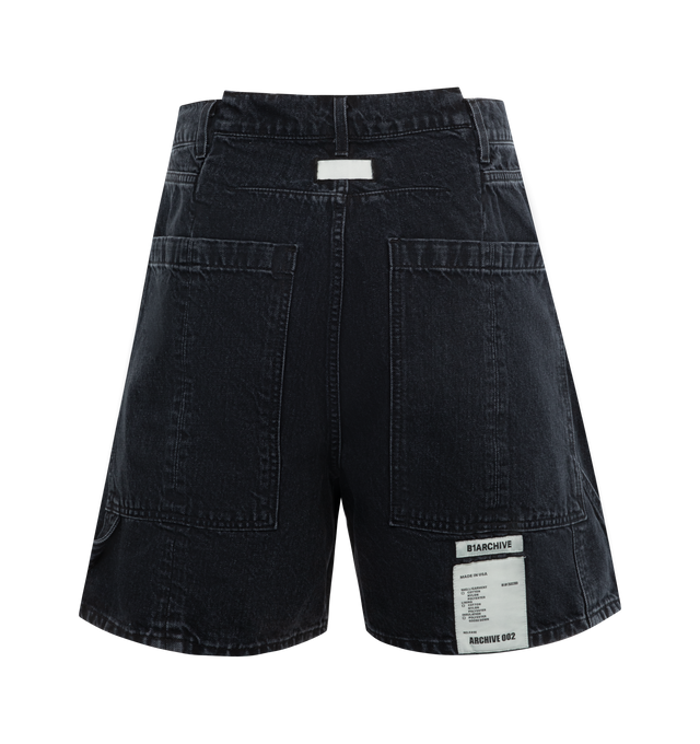 Image 2 of 3 - BLACK - B1 ARCHIVE Carpenter Shorts featuring wide-leg, button and zip closure, mid thigh and 5 pocket. 100% cotton.  