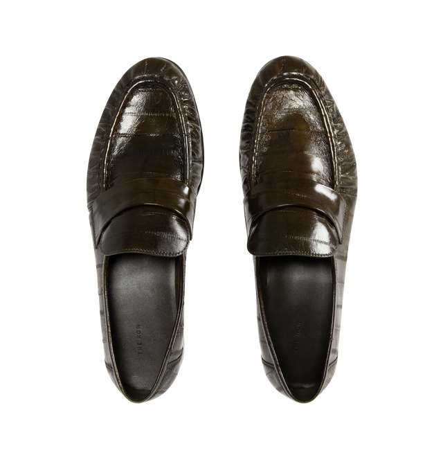 Image 4 of 4 - GREEN - THE ROW Soft Loafer featuring artisanally-crafted loafer in paneled eelskin leather with natural pleating effect and hand-painted leather sole. 0.79 in. heel. 100% eelskin leather. Made in Italy. 