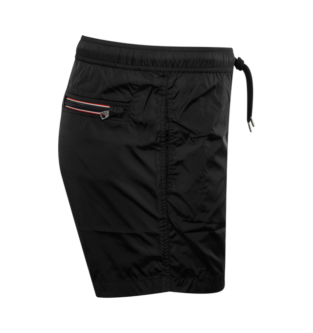 Image 3 of 3 - BLACK - MONCLER Swim Shorts featuring waistband with drawstring fastening, side pockets, zipped back pocket and silicone logo patch. 100% polyamide/nylon. 