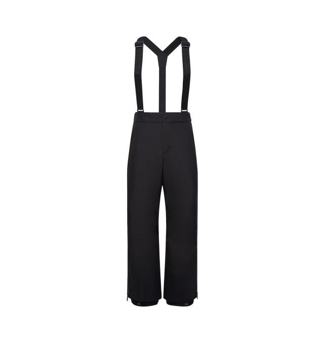 Image 1 of 1 - BLACK - Moncler Grenoble Men's GORE-TEX Ski Bib Pants are crafted from 2L laminated GORE-TEX fabric and feature a performance-focused bib silhouette with detachable straps, PrimaLoft Active Insulation, and an adjustable snap-button waist. Designed for skiing and snowboarding, they are finished with heat-sealed construction, water-repellent YKK AquaGuard NATULON zip closures, wind gaiters, ski-cut hem protection, and an integrated RECCO reflector. Main Material: 100% Polyester. Lining 1: 89% P 