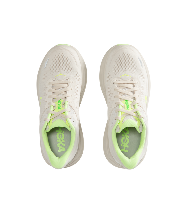 Image 5 of 5 - WHITE - HOKA M Bondi 9 Sneaker featuring engineered mesh upper with rubber sole, lace-up front, foamed EVA midsole and increased stack height for maximum cushioning, zonal breathability, reflective detailing and cushioned tongue and collar. 