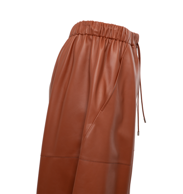 Image 3 of 3 - BROWN - LOEWE Cropped Trousers featuring relaxed fit, mid waist, wide leg, cropped length, elasticated waist, side pockets, half lined and Anagram embossed patch pocket placed at the back. Leather. Made in Spain. 