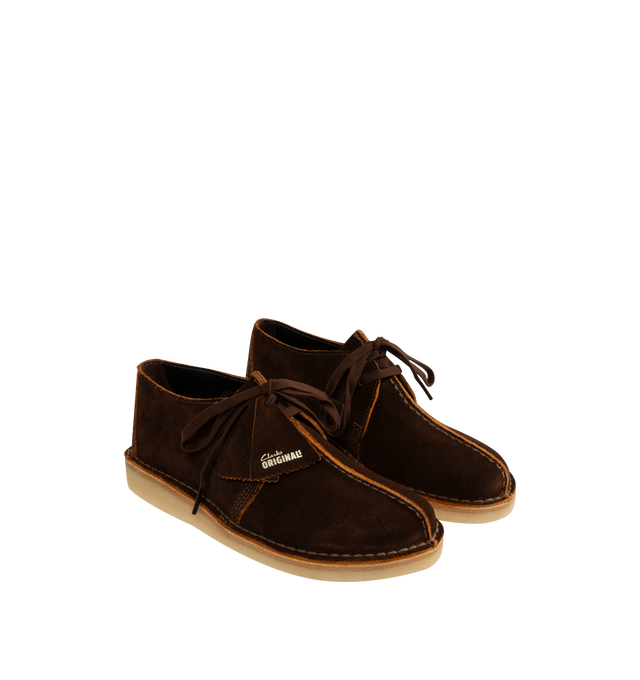 Image 2 of 4 - BROWN - CLARKS Desert Trek Shoe featuring flat laces, suede upper, natural rubber crepe sole and finished with two Clarks Originals fobs. 