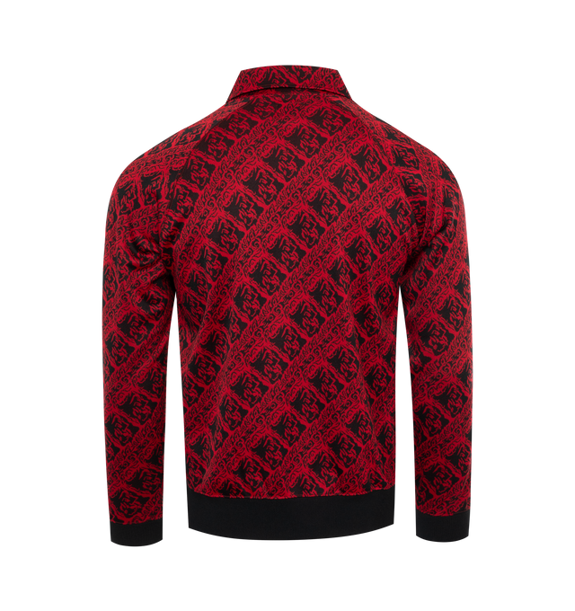Image 2 of 3 - RED - NEEDLES Track Jacket featuring graphic pattern, funnel neck, butterfly fastening, front zip fastening, two side zip-fastening pockets and long sleeves. 100% polyester.  
