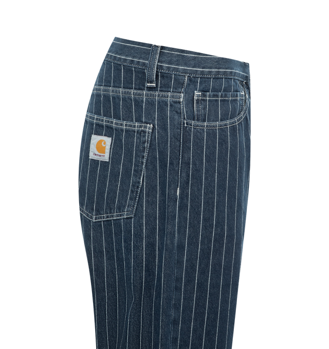 Image 3 of 3 - BLUE - CARHARTT WIP Orlean Stripe Jeans featuring durable nonstretch denim, faded wash with allover stripes, zip fly with button closure and five-pocket style. 100% cotton. 