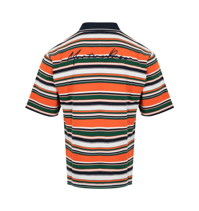 Image 2 of 2 - ORANGE - MARTINE ROSE Oversized Polo featuring cotton piqu, stripe pattern throughout, stripe at spread collar, logo patch at two-button placket, vented side seams, dropped shoulders and logo embroidered at back. 100% cotton. Made in Portugal. 