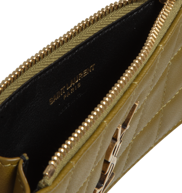 Image 3 of 3 - GREEN - SAINT LAURENT Zipped Card Case featuring leather lining, zipped closure, five card slots and one zipped pocket. 5.1 X 3.1 X 0.8 inches. 70% lambskin, 30% metal.  
