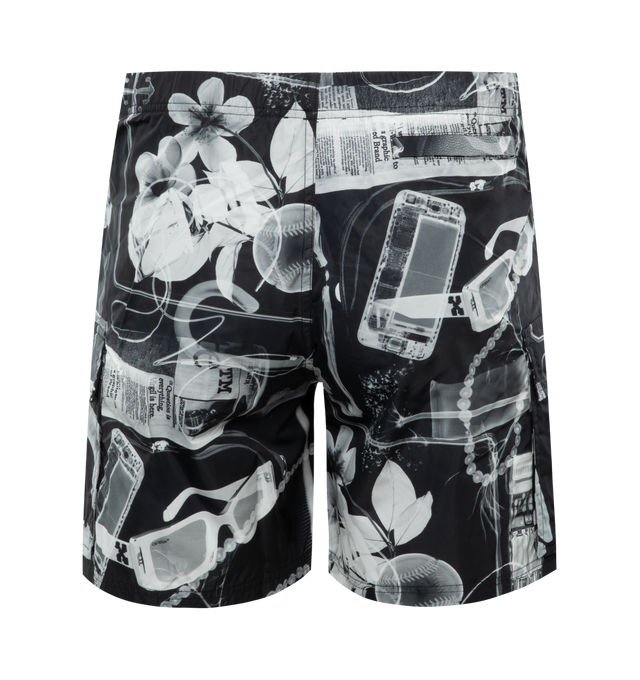 Image 2 of 3 - BLACK - OFF-WHITE X-Ray Cargo Sweatshorts featuring x-ray illustrations print, elasticated waistband, two side slit pockets, rear welt pocket, partial lining and pull-on style. 100% polyamide. 